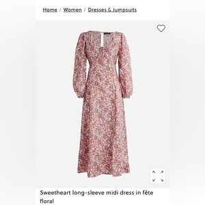 J. Crew NWT Sweetheart long-sleeve midi dress in fête floral